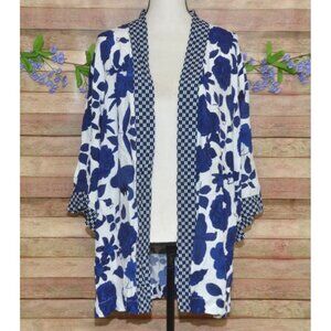 Cabi Open Front Botanical Kimono Cardigan Jacket Size XS S Blue Floral 5661